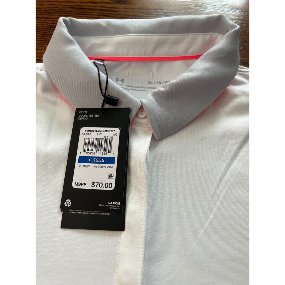 Under Armour Women's Zinger Long Sleeve Polo White/Halo Gray Size XL NWT - Picture 13 of 16